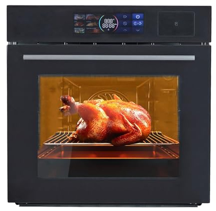 DYTesa 24 Built-in Electric Ovens with 70L Capacity, 3000W Single Wall Oven with View Window, Steam & Grill Oven 2 in 1, 8 Cooking Functions & 108 Automatic Recipes, 3D Surround Heating, LED Screen