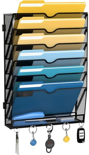 SUPTIDY 7-stöckiger Wand Zeitungshalter, Wandorganizer Büro, Metall Prospekthalter, Montage erforderlich, A4 Dokumentenablage Mit Haken, Schwarz