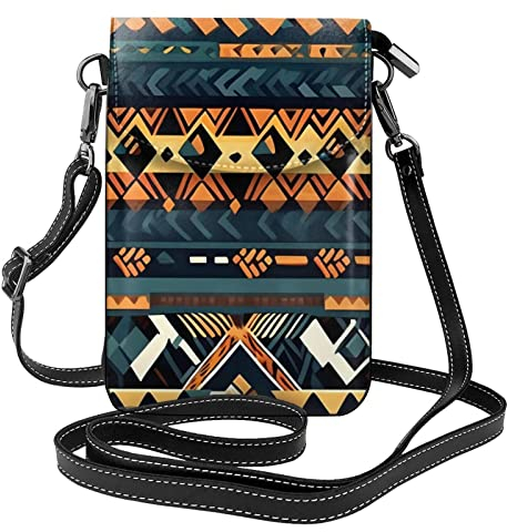 yefan Afrikanische Tribal ethnische Textur Damen Crossbody Tasche & Reißverschluss Handy Geldbörse Niedliche Geldbörse Schultertasche Abnehmbarer Schultergurt, Schwarz , Einheitsgröße