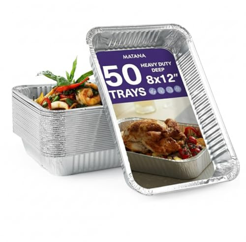 MATANA 50 Aluschalen – 31×21 cm (2000 ml), 5 cm tief | Schwerlast-Aluminium Backofen- & Grillschalen – Robuste Rechteckige Auflaufformen, Stapelbar, Ofen- & Gefrierschrankgeeignet