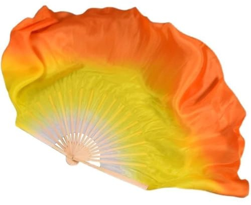 Whakano Fächerschleier Bauchtanz Lange Tanz Fächer SchleierfäCher Schleier Fan Zum Tanzen,Tanzbekleidung & Accessories,Für Auftritte Partybühne Proben Performance,Rechte Hand,Gelb Orange,31x40cm