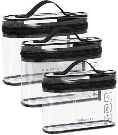BAGSMART TSA-zugelassener Kulturbeutel, 2er-Pack Transparenter Make-up-Bag | Kosmetikbeutel-Organizer, Reisetasche in Quart-Größe für Toilettenartikel, Reisezubehör fürs Handgepäck, 2 Stück