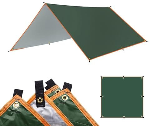 Zeltplane Camping Zelt Tarp 5 x 3 Meter wasserdichte Plane, Zelt-Schatten, ultraleicht, Gartenüberdachung, Sonnenschutz, Outdoor, Camping, Markise, Strand, Sonnenschutz mit Nagel-Windseil(Only Tent 5x