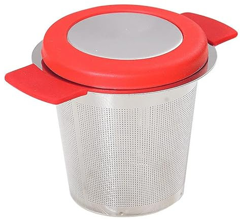 Infusor de Té, Filtros de Té Acero Inoxidable, Colador de Te con Tapa y Asa, Infusionador de Te de Malla Extra Fina, Infusión de Té para Tazas, Café Ollas, Tazas (Rojo)