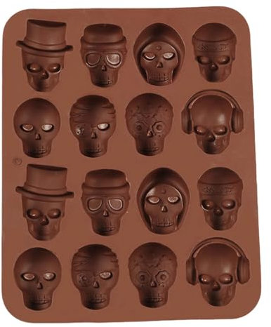 Halloween Schokoladenform Silikon, Halloween Schädelform Backformen, Tief Schokoladentafel Form Mit 16 Mulden, Antihaftbeschichtung Gummischädel Schokoladenform,Küchenzubehör BPA-frei