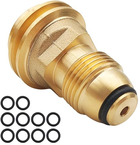 AYWFEY 1 st POL till QCC1 propantankadapter, med 10 st propantankar, O-ringar, konverterar POL LP-tank serviceventil till QCC1/typ 1 slang eller regulator solid gammal till ny, mässing