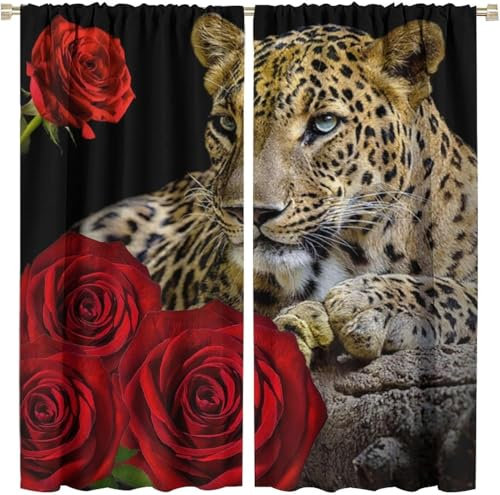 3D Tierleopard Vorhang Verdunkelungs 2Er Set Kälteschutz Schallschutz Blickdicht Mikrofaser Gardinen Wohnzimmer Vorhänge Ösenschal Für Schlafzimmer Junge Kinderzimmer 150X166 cm (B + H)-818806259