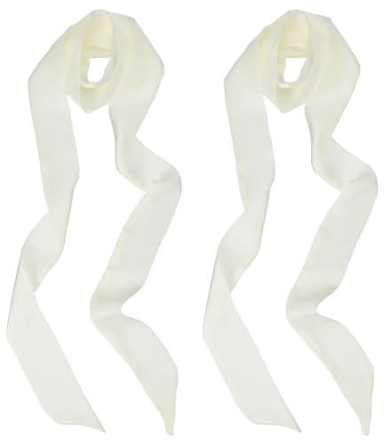 PATIKIL Écharpe Ruban Élégante, Lot de 2 Écharpes Skinny de Couleur Unie Pure Longue Foulard en Soie Cravate de Cou Ceintures Bandeaux Foulards pour Cheveux Ruban, Blanc Crème