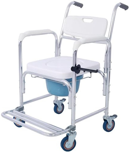 Commode Toilet Chair,4-in-1 Commode Chair with Wheels, Waterproof Shower Design, Portable Rolling Shower Chair, Ideal for Elderly and Disabled, Supports Up to 350lbs