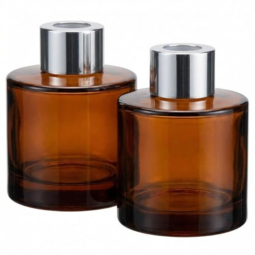 2 botellas difusoras de vidrio vacías de 50 ml, recipientes de aceites esenciales, difusor de aromaterapia, accesorios de fragancia para decoración del hogar y baño (ámbar)