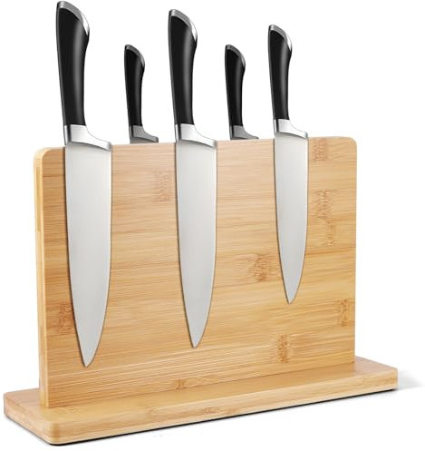 ZONJIE Magnetischer Messerblock, Holz Bambus Unbestückte Messerblöcke, Doppelseitiger Messerhalter zur Sauberen Ordentlichen Aufbewahrung von Messern Robuster