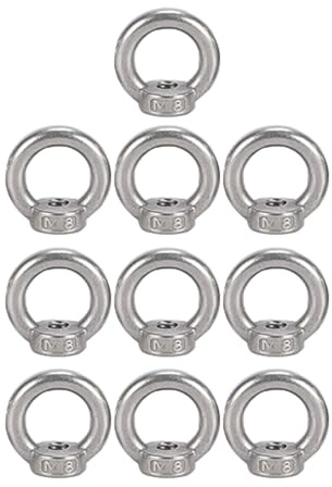 Lashua Ringmutter M8, 10 Stück 304 Edelstahl Ringösen für Hebezubehör, Befestigung von Hängeornamenten, Blumentöpfen und Schaukeln, Silber