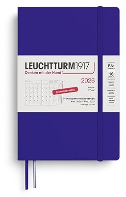 LEUCHTTURM1917 372614 månadsplanerare och anteckningsbok paperback (B6+) 2026, 16 månader (01 november 2025-28 februari 2027), mjukt omslag, bläck och tyska