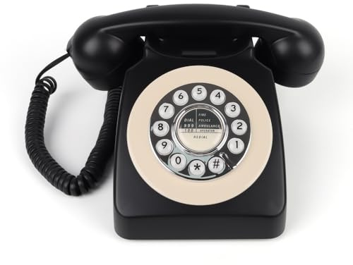 FESTRING Retro Rotary Phone with Push-Button, Landline Phone with Redial Button, Classic Vintage Dial Telephone, Antique Corded Phone for Home and Office