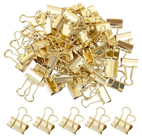 80 Stück Foldback Klammern Metall Binder Clips Büroklammern Gold Büromaterial Metallklammern Praktisch für Dokumente und Akten, Kleine Klammern für Tüten Büro Schule und Zuhause Vielseitig Einsetzbar
