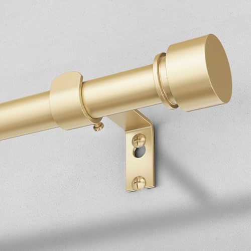 Modern Gold Curtain Rods for Windows 48 to 84 Inch, 1 Diameter Adjustable Heavy Duty Window Curtain Pole with Matte Gold End Cap Finials, Decorative Drapery Rods for Living Room, Bedroom