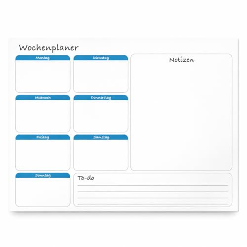 Wochenplaner (70x56cm) statisch selbsthaftend abwischbar - haftet OHNE Klebstoff hinterlässt keine Rückstände - undatiert, Wandkalender, Wandplaner, Familienplaner, To-Do Liste, Notizfolie