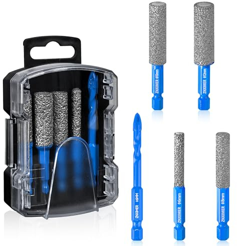 Tile Drill Bits, 5pcs Diamond Drill Bits Set, for Ceramic Glass Porcelain Tile Marble Granite, with Versatile Drilling and Milling