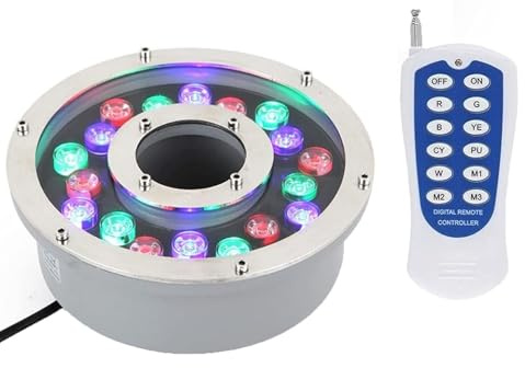Luci Paesaggistiche Da Esterno - Faretto Incasso A Terra, Luce Per Fontana A LED Con Foro Centrale Ad Anello Sommergibile RGB 12/24V, Lampada Subacquea A LED Impermeabile IP68 Per Piscina(18w(24))
