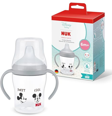 NUK Perfect Match Nuit Tasse d’apprentissage | 6+ mois | 150 ml | Tasse anti-fuite pour bébés | Poignées antidérapantes | Brille dans le noir | Disney Mickey Mouse | Lot de 1