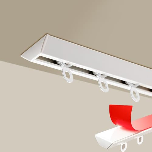 Selbstklebende 2m Deckenvorhangschiene - ohne Bohren Gardinenstange für Wand-/Deckenmontage - Vielseitige Raumteilerstange (Weiß 2,0m)