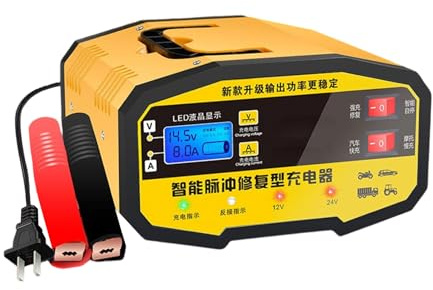 Yplkm Cargadores De Batería Automóvil 12 Voltios - Cargador de Mantenimiento para Batería de Automóvil 12V y 24V - Mantenedor De Pulso con Pantalla LCD | para Carrito De Golf Camioneta Sedán