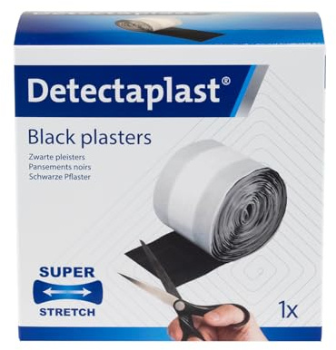 Cerotti detectabili color nero Detectaplast Universal, impermeabili e resistenti allo sporco, alimentari, cucina, catering e ristorazione, 68 x 38 mm (articolazione), 50 pezzi