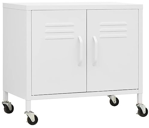Tomostar Aufbewahrungsschrank aus Metall mit Rollen, Büroschrank, Metall, Aufbewahrungsmöbel, Weiß, 60 x 35 x 56 cm, Stahl
