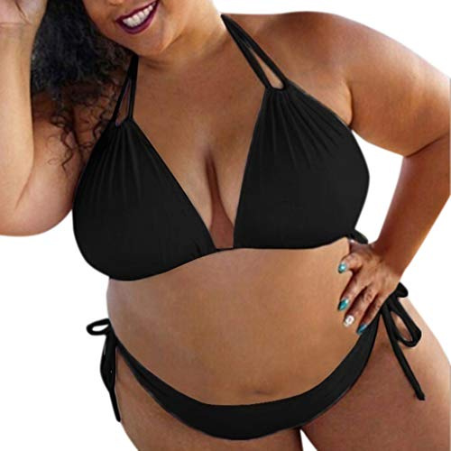 Ensemble bikini pour femme sexy et élégant - Deux pièces - Col en V - Triangle - Push Up - Bikini Curvy - Maillot de bain - Haut de bikini avec rembourrage - Sans armatures, Noir , XL
