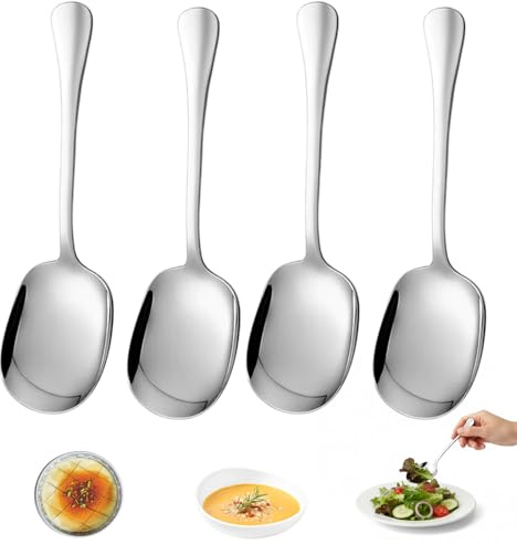 JcvPot Servierlöffel Groß, 4 Stück Servierlöffel Edelstahl, Vorlegebesteck Für Salat Und Speisen, 20,5 X 6 cm, Löffelideal Zum Portionieren Von Speisen In Restaurants Und Bei Familienfeiern