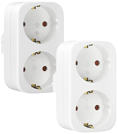 EtralKoo Doppelstecker für Steckdose, 2 Stück Steckdosenadapter, Mehrfachstecker für Küche Büro