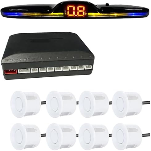 Radar Parking Sensor Backlight Park LED Display System Backup Monitor Detector Assistant 4/8 Radar Sensor(White sensors,4 Sensors)
