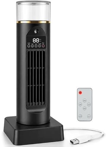 TOYTOPIE Ventilador de Torre Silencioso de Mesa con Nebulizador, Oscilante USB de 6 Velocidades, Temporizador y Pantalla LED para Dormitorio, Oficina, Gaming y Escritorio