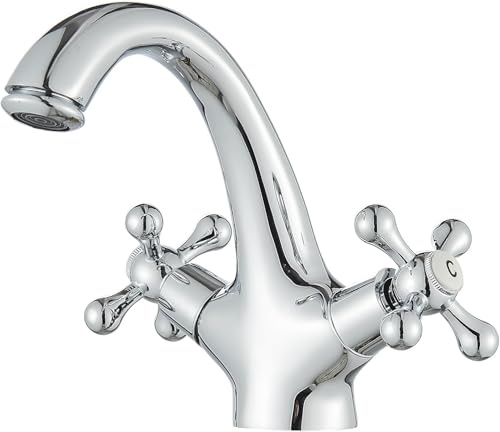 Saeuwtowy Grifo Mezclador con dos Mandos en Cruz para Lavabo Estilo Victoriano Tradicional Grifo de Lavabo vintage Chrome