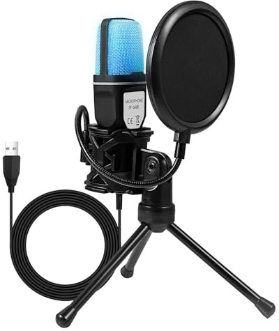 Fabater Spelmikrofon för PC, USB-mikrofon för Podcaster,Videor och Streaming,Kondensatormikrofon med Stativ,RGB-mikrofonpresent för Gamerpojkar,Kompatibel med Dator och Bärbar Dator