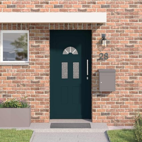 RuiNingRN Puerta delantera de PVC antracita 98 x 208 cm con inserto de cristal para puerta de entrada y exterior, incluye cerradura, herraje y junta, ideal para nueva construcción, renovación, con