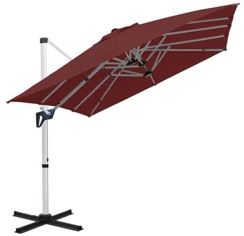 RANSENERS Parasol Déporté 400 x 240 cm Rectangulaire, 12 Baleines, Rotatif 360°, Inclinable 0-90°, Tissu Extra Dick, UV50+, pour Jardin, Terrasses, Cafe, Extérieur (Rose)