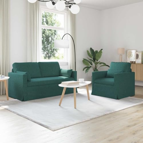 Augerqir Sofa Set 2-teilig Dunkelgrün Stoff 158 x 78 x 80 cm mit Metallrahmen und Holzarmlehnen, Zweisitzer und Dreisitzer Polstergarnitur für Wohnzimmer Büro mit bequemer Polsterung und
