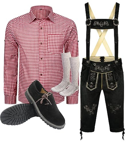 ALL THE GOOD S 1 traditionell uppsättning (byxor + skjorta + skor + strumpor) Bayerska läderbyxor traditionella kostymbyxor oktoberfest läder byxor traditionell