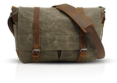 FANDARE Retro Umhängetasche Messenger Bag Canvas Schultertasche für 14 Zoll Laptop Briefcase Schultertaschen Herren Damen Sporttasche Arbeit Schule Schulranzen, grün, L, Retro