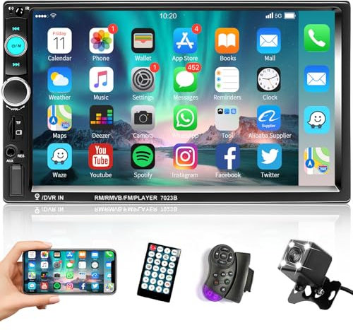 Podofo 2 DIN Autoradio Bluetooth 7 Pollici Touch Screen Dulica Schermo per Android/iOS Radio FM USB AUX-in SD/TF 2Din Auto Lettore multimediale +Fotocamera+Telecomando