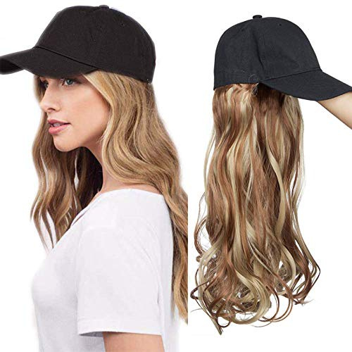 SEGO Haar Extension mit Baseballmütze Wig Haarverlängerungen Gewellt Haarteil wie Echthaar Hellbraun & Aschblond#12P24