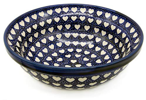 Bunzlauer Salatschale 24 cm (Dekor Weisse Herzen)