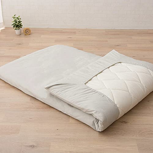 EMOOR Japanische Futon Matratze CLASSE 140 x 200 cm mit Baumwolle Spannbetttuch (Grau) Hergestellt in Japan, Faltbar Schlaf Traditionelle Boden Bett Tatami Matte Pad Baumwolle Topper