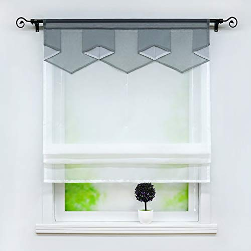 Joyswahl - Tenda a pacchetto in voile moderna, con chiusura colorata Anita, per soggiorno trasparente, con coulisse, 60 x 140 cm, grigio