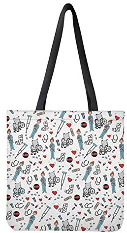 Woisttop Bolsa de lona blanca con estampado de enfermera para comestibles, casual, escuela, algodón, para compras, para mujeres y niñas, Estampado de enfermera blanca., Large
