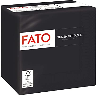 Fato - Disposable Paper Napkins, Ideal for Aperitifs and Cocktails, Pack of 100 Napkins, Size 24x24 Folded in 4, 2 ply, Black Color, 100% Pure Cellulose, FSC Certified