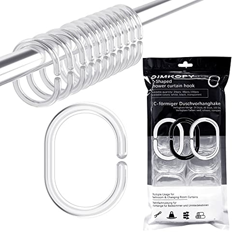 Duschvorhangringe 48 Stück,Duschvorhang Haken Transparent,Ringe für Duschvorhang in C-Form für Duschfensterstange,Aus Stabilem Kunststoff Duschvorhang Ringe,Duschringe für Duschvorhangstangen