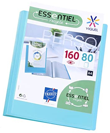 Viquel - A4 Sichtbuch mit 160 Hüllen - Individuelle Bindung - Glatte Klarsichthüllen - Recycled Essential - Türkisblau