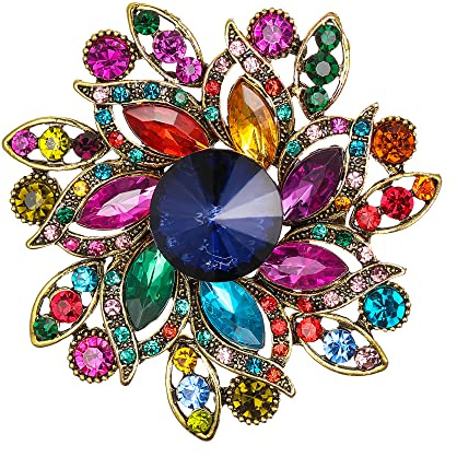Clearine Marquise Österreichische Kristall Strass Elegante Blumen Brosche für Damen Smaragd-Grün Antik Gold-Ton